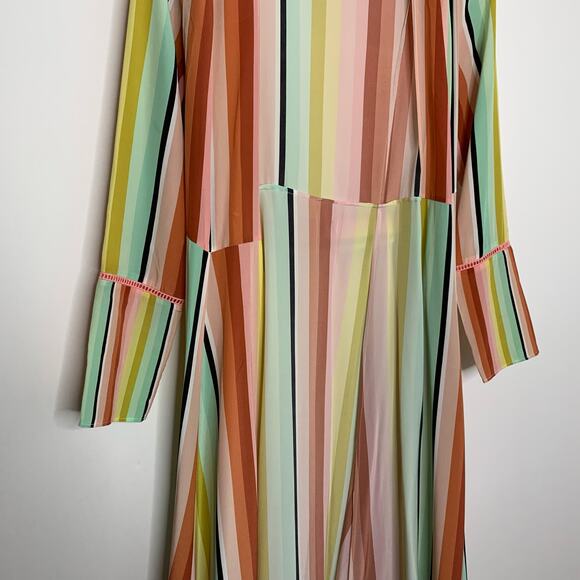 We Are LEONE Contrast Maxi Cardigan Striped Tie Dress Womens Large Medium Silk - Picture 7 of 16